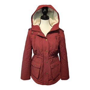 Eden Society Coat Womens Size Small Burgundy Quilted Sherpa Lined Hooded Warm